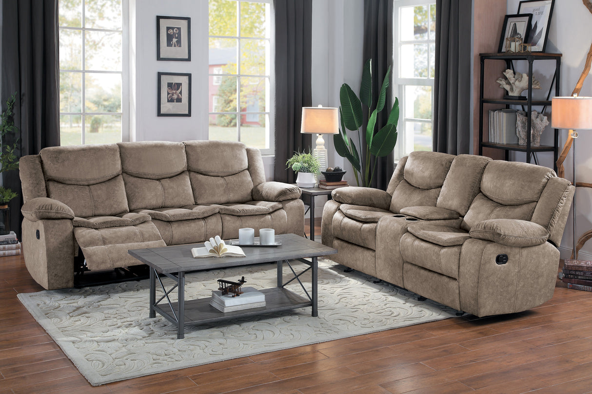 Bastrop Brown Fabric Double Glider Reclining Loveseat with Center Console from Homelegance - Luna Furniture
