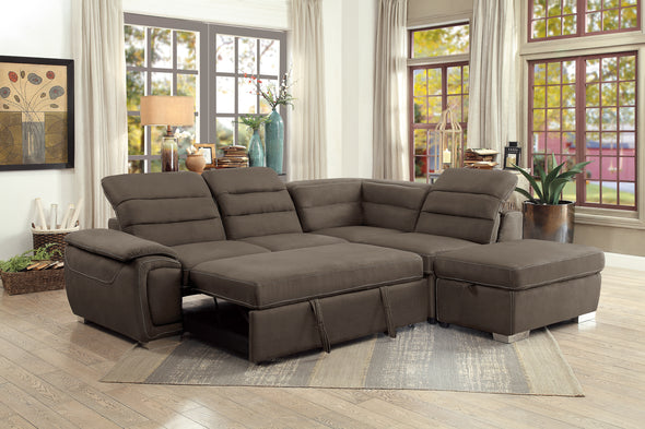 8277CH* (3)3-Piece Sectional with Adjustable Headrests, Pull-out Bed and Right Chaise with Storage Ottoman - Luna Furniture