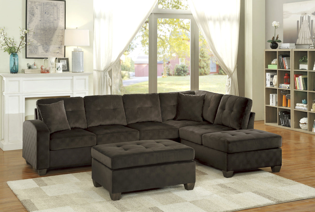 Emilio Chocolate Reversible Sectional from Homelegance - Luna Furniture