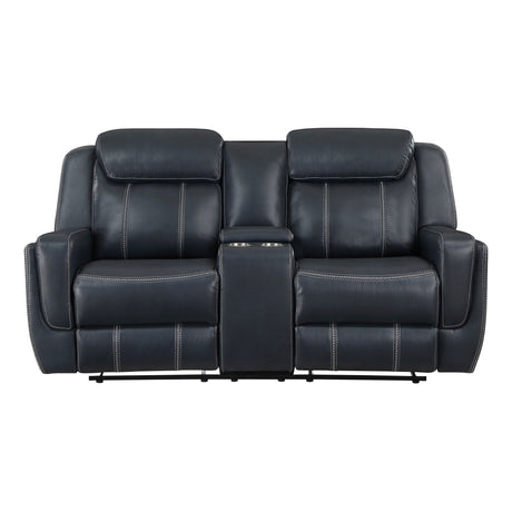 8516BU-2 Double Reclining Love Seat with Center Console, Receptacles and USB Ports - Luna Furniture