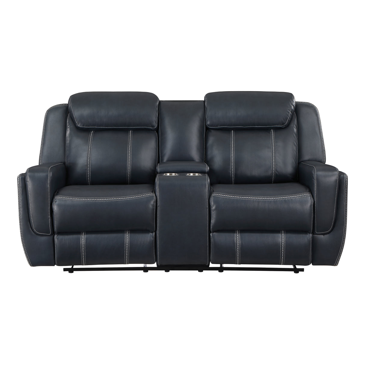 Littleton Blue Double Reclining Loveseat with Center Console, Receptacles and USB Ports from Homelegance - Luna Furniture