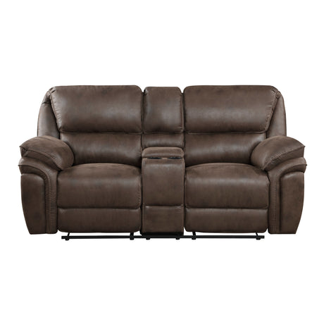 Proctor Brown Microfiber Double Reclining Loveseat with Center Console from Homelegance - Luna Furniture