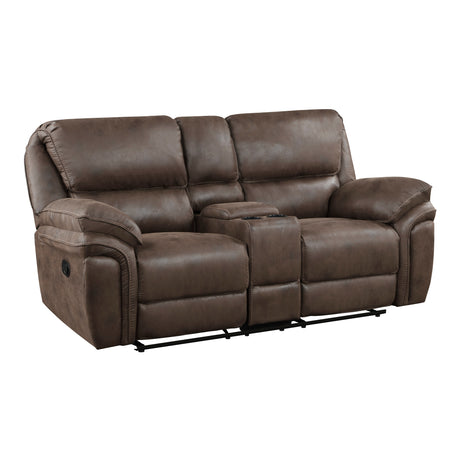 Proctor Brown Microfiber Double Reclining Loveseat with Center Console from Homelegance - Luna Furniture