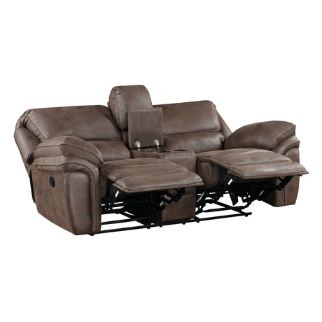 Proctor Brown Microfiber Double Reclining Loveseat with Center Console from Homelegance - Luna Furniture