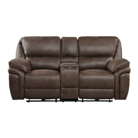 8517BRW-2PW Power Double Reclining Love Seat with Center Console - Luna Furniture