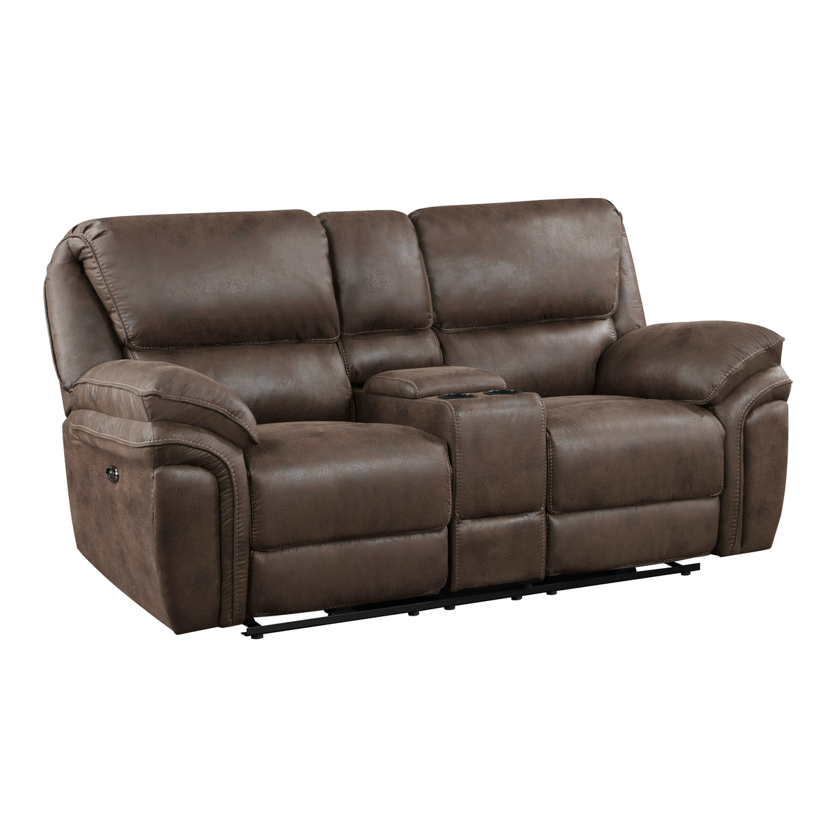 Proctor Brown Microfiber Power Double Reclining Loveseat with Center Console from Homelegance - Luna Furniture