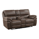 Proctor Brown Microfiber Power Double Reclining Loveseat with Center Console from Homelegance - Luna Furniture