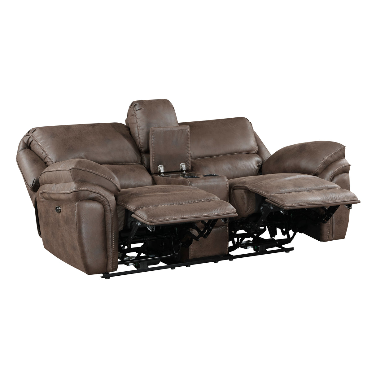 Proctor Brown Microfiber Power Double Reclining Loveseat with Center Console from Homelegance - Luna Furniture