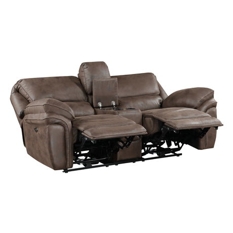 Proctor Brown Microfiber Power Double Reclining Loveseat with Center Console from Homelegance - Luna Furniture