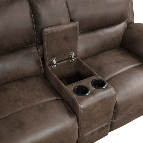 Proctor Brown Microfiber Power Double Reclining Loveseat with Center Console from Homelegance - Luna Furniture