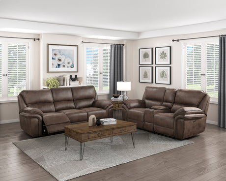 Proctor Brown Microfiber Power Double Reclining Sofa from Homelegance - Luna Furniture