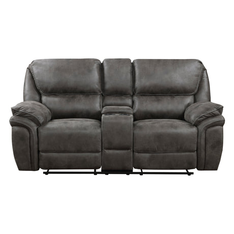 8517GRY-2 Double Reclining Love Seat with Center Console - Luna Furniture