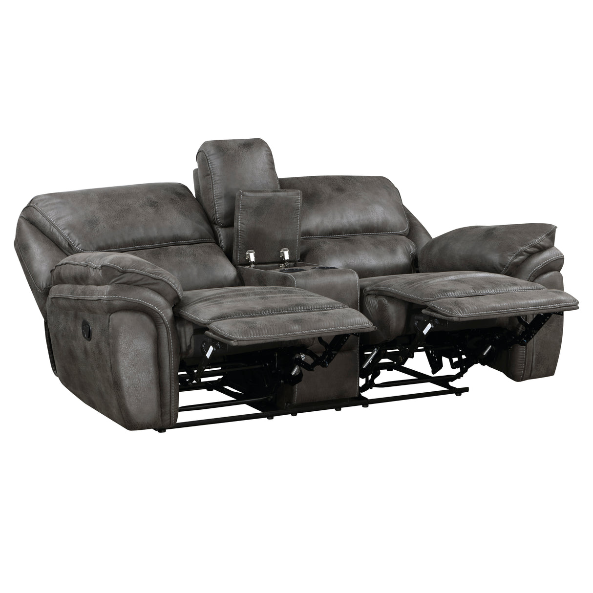 Proctor Gray Microfiber Double Reclining Loveseat with Center Console from Homelegance - Luna Furniture