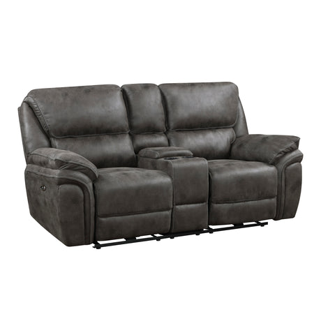 Proctor Gray Microfiber Power Double Reclining Loveseat with Center Console from Homelegance - Luna Furniture