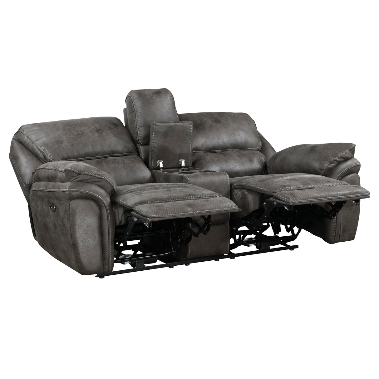 Proctor Gray Microfiber Power Double Reclining Loveseat with Center Console from Homelegance - Luna Furniture