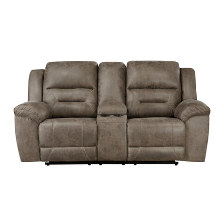 Hazen Brown Microfiber Double Reclining Loveseat with Center Console from Homelegance - Luna Furniture