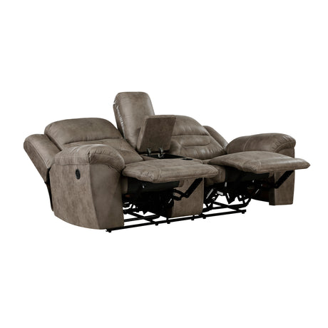 Hazen Brown Microfiber Double Reclining Loveseat with Center Console from Homelegance - Luna Furniture