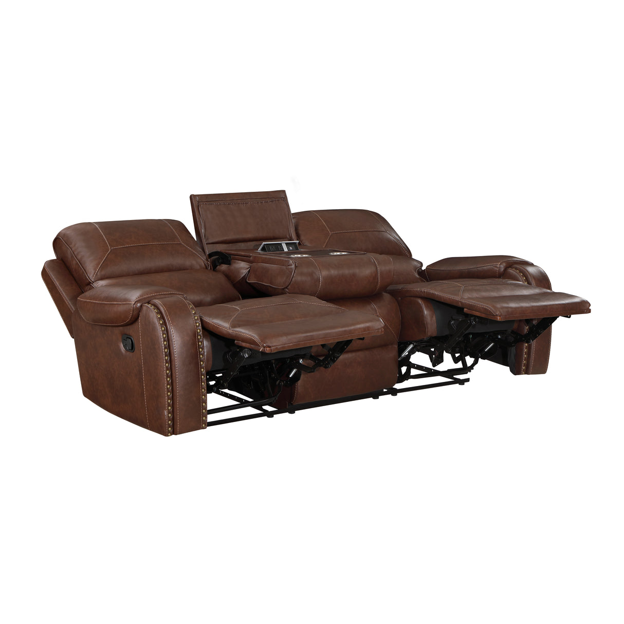 Newnan Brown Double Reclining Sofa with Center Drop-Down from Homelegance - Luna Furniture
