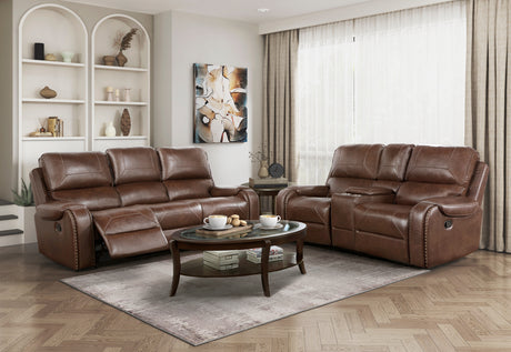 Newnan Brown Double Reclining Sofa with Center Drop-Down from Homelegance - Luna Furniture