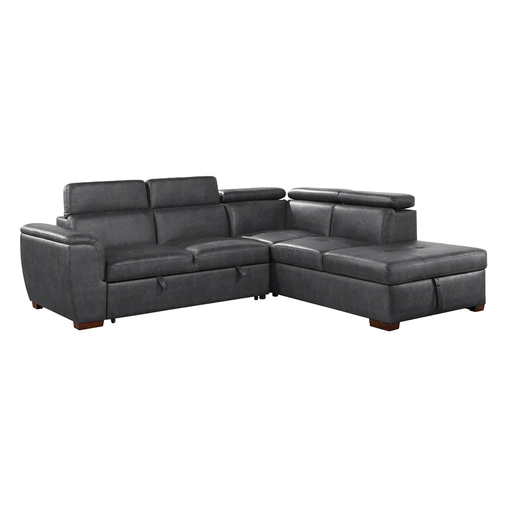 Barre Gray Faux Leather 2-Piece Storage Sleeper Sectional from Homelegance - Luna Furniture