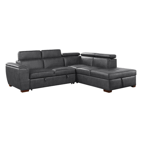 Barre Gray Faux Leather 2-Piece Storage Sleeper Sectional from Homelegance - Luna Furniture