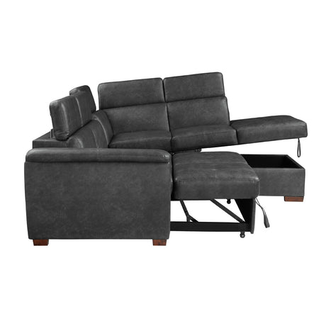 Barre Gray Faux Leather 2-Piece Storage Sleeper Sectional from Homelegance - Luna Furniture