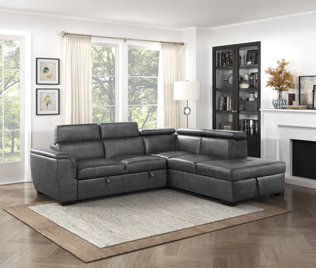 Barre Gray Faux Leather 2-Piece Storage Sleeper Sectional from Homelegance - Luna Furniture