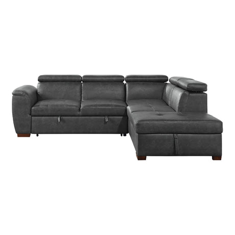 Barre Gray Faux Leather 2-Piece Storage Sleeper Sectional from Homelegance - Luna Furniture