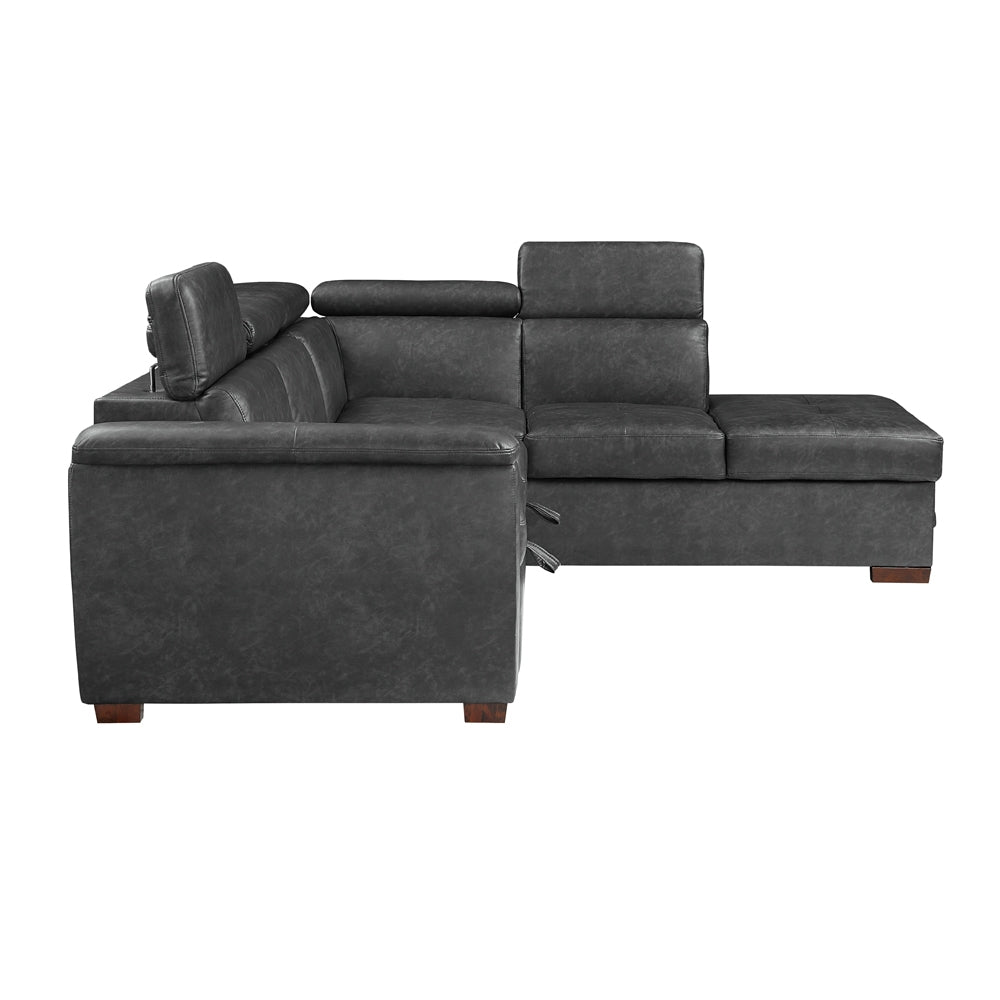 Barre Gray Faux Leather 2-Piece Storage Sleeper Sectional from Homelegance - Luna Furniture