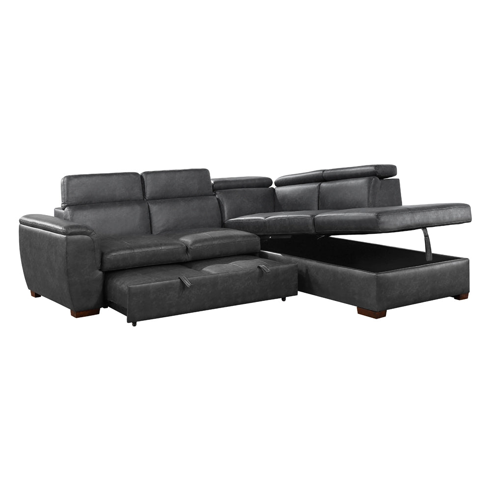 Barre Gray Faux Leather 2-Piece Storage Sleeper Sectional from Homelegance - Luna Furniture