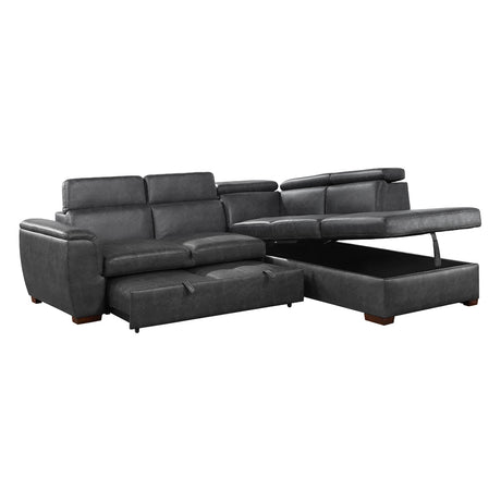 Barre Gray Faux Leather 2-Piece Storage Sleeper Sectional from Homelegance - Luna Furniture