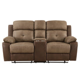 Glendale Brown Microfiber Double Glider Reclining Loveseat with Center Console from Homelegance - Luna Furniture