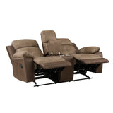 Glendale Brown Microfiber Double Glider Reclining Loveseat with Center Console from Homelegance - Luna Furniture