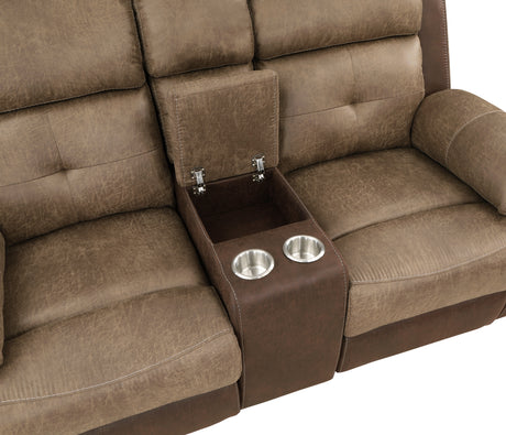 Glendale Brown Microfiber Double Glider Reclining Loveseat with Center Console from Homelegance - Luna Furniture