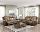 Glendale Brown Microfiber Double Glider Reclining Loveseat with Center Console from Homelegance - Luna Furniture
