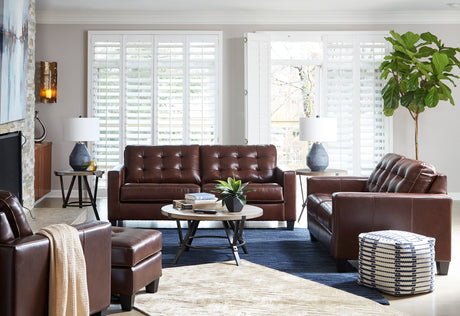 Altonbury Walnut Leather Living Room Set - Luna Furniture