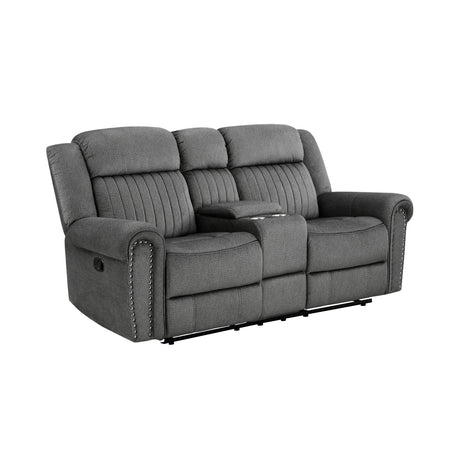 Brennen Charcoal Double Reclining Loveseat with Center Console from Homelegance - Luna Furniture