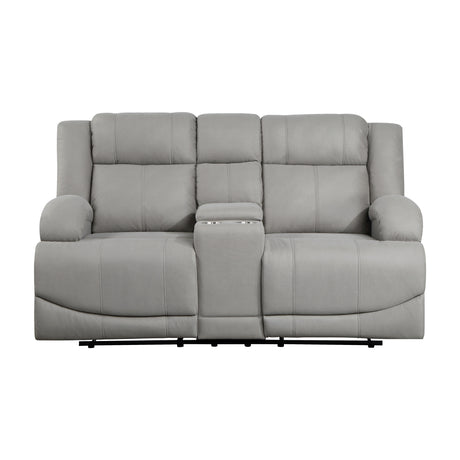 9207GRY-2 Double Reclining Love Seat with Center Console - Luna Furniture