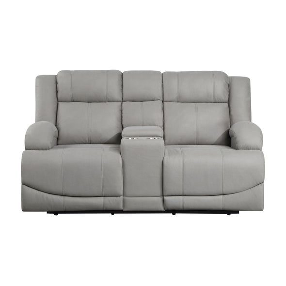 9207GRY-2PW Power Double Reclining Love Seat with Center Console - Luna Furniture