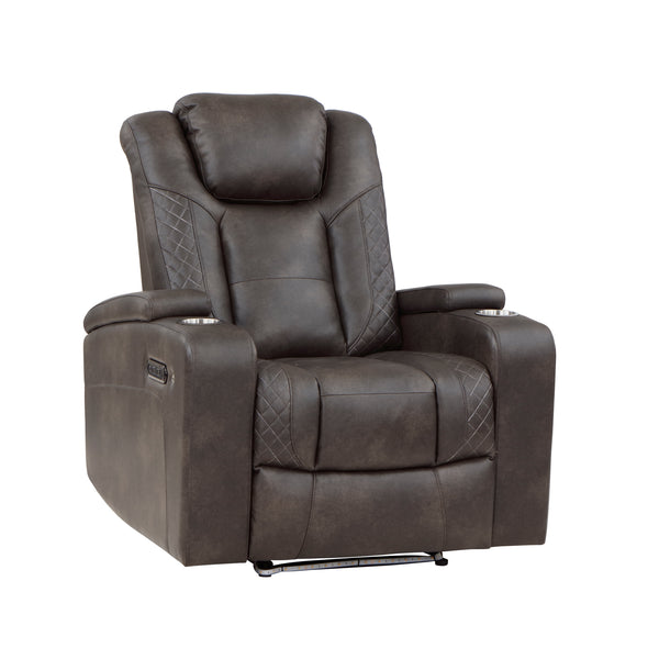 9211BRG-1PWH Power Reclining Chair with Power Headrest and Storage Arms, Cup Holders - Luna Furniture