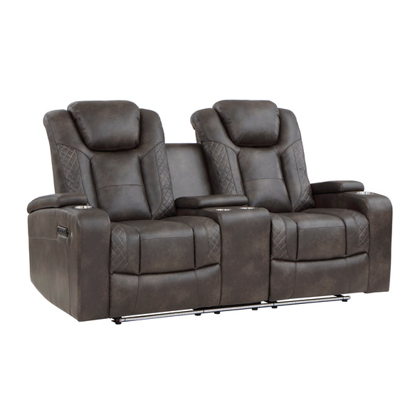 9211BRG-2PWH Power Double Reclining Love Seat with Center Console, Power Headrests, Storage Arms and Cup Holders - Luna Furniture