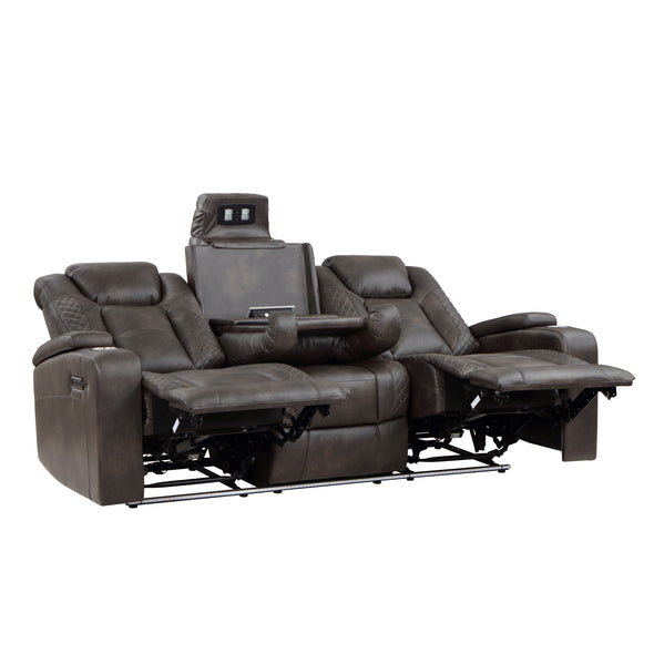 9211BRG-3PWH Power Double Reclining Sofa with Center Drop-Down Cup Holders, Power Headrests, Storage Arms and Cup holders - Luna Furniture
