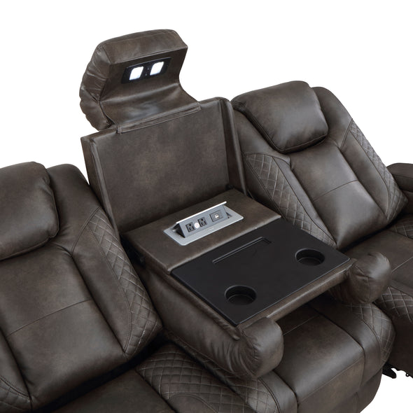 9211BRG-3PWH Power Double Reclining Sofa with Center Drop-Down Cup Holders, Power Headrests, Storage Arms and Cup holders - Luna Furniture