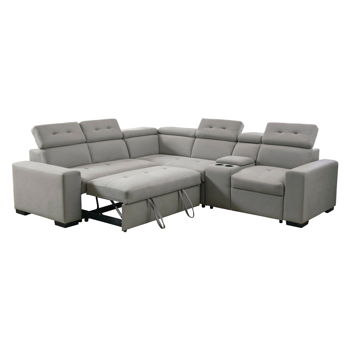 Farrah Light Gray 3-Piece Sectional with Adjustable Headrests, Pull-out Bed and Console from Homelegance - Luna Furniture