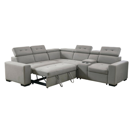 Farrah Light Gray 3-Piece Sectional with Adjustable Headrests, Pull-out Bed and Console from Homelegance - Luna Furniture
