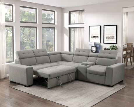 9219GY*SC (3)3-Piece Sectional with Adjustable Headrests, Pull-out Bed and Console - Luna Furniture