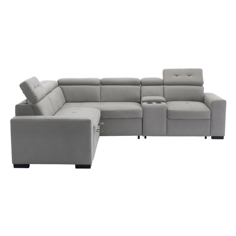 Farrah Light Gray 3-Piece Sectional with Adjustable Headrests, Pull-out Bed and Console from Homelegance - Luna Furniture