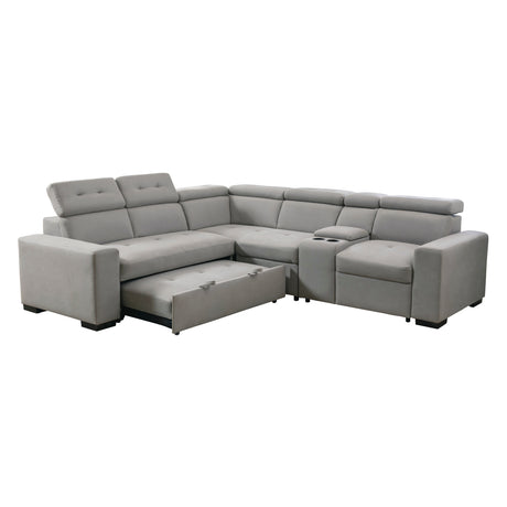Farrah Light Gray 3-Piece Sectional with Adjustable Headrests, Pull-out Bed and Console from Homelegance - Luna Furniture