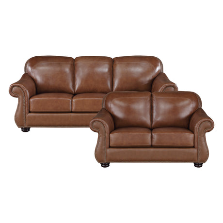 Attleboro Brown Leather Sofa and Loveseat from Homelegance - Luna Furniture