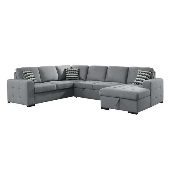 9313GY*42LRC (4)4-Piece Sectional with Pull-out Bed and Right Chaise with Hidden Storage - Luna Furniture